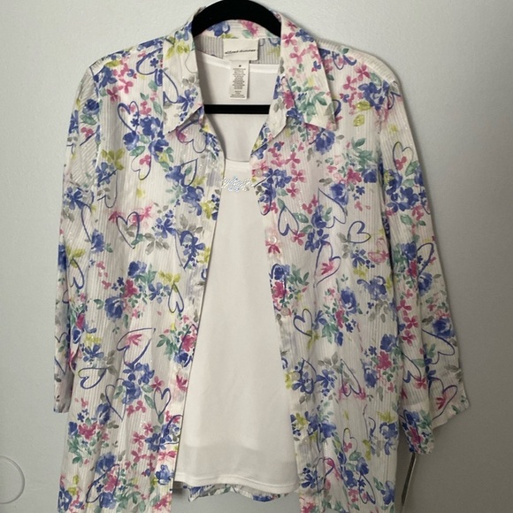 Alfred Dunner Tops - Alfred Dunner Twin Set Tank & Button Down Shirt Blue Pink White Size Medium NWT